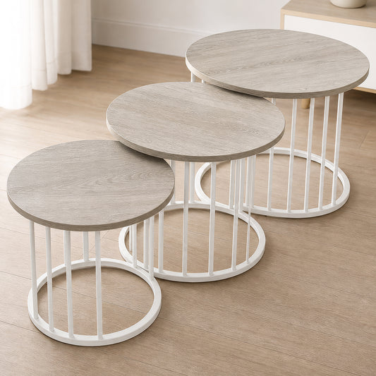 Center Table Set of 3— Round Elegant Design, Iron Frame