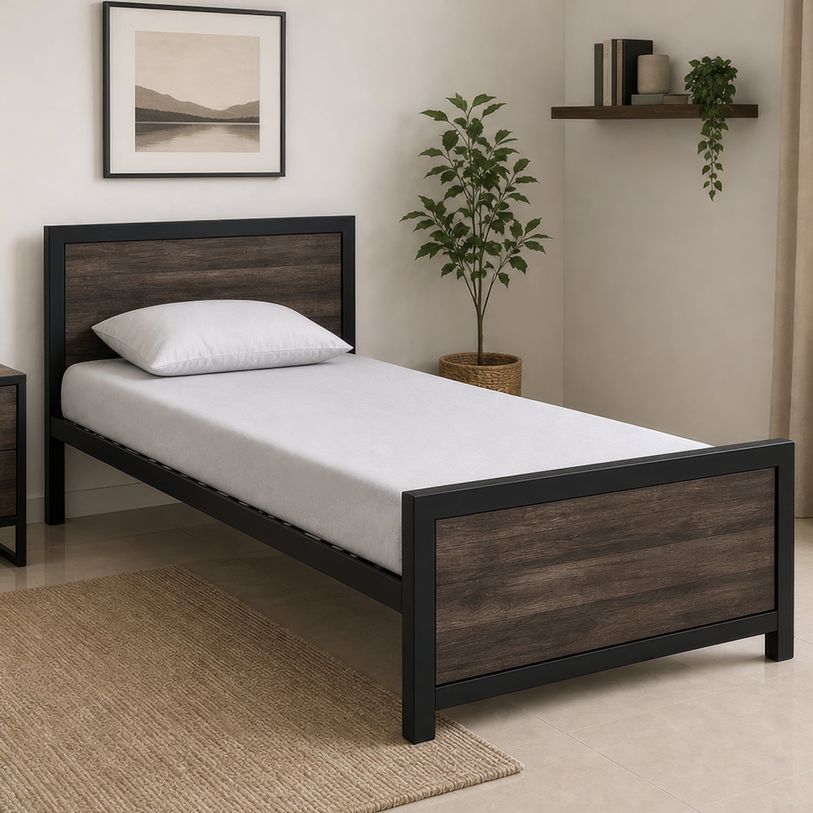 Modern Series Single Bed — Iron Frame, Powder Coated, Complete Package