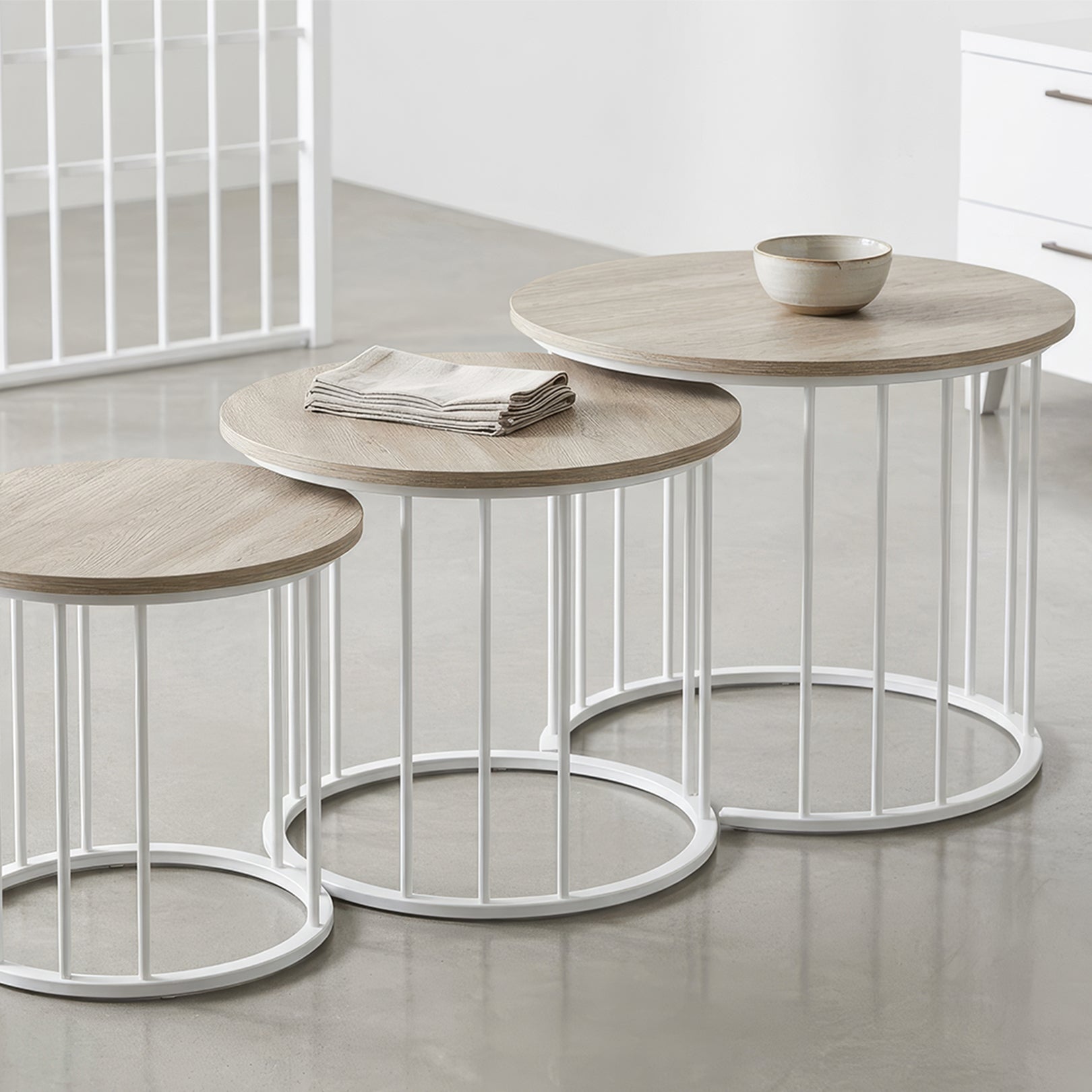 Center Table Set of 3— Round Elegant Design, Iron Frame