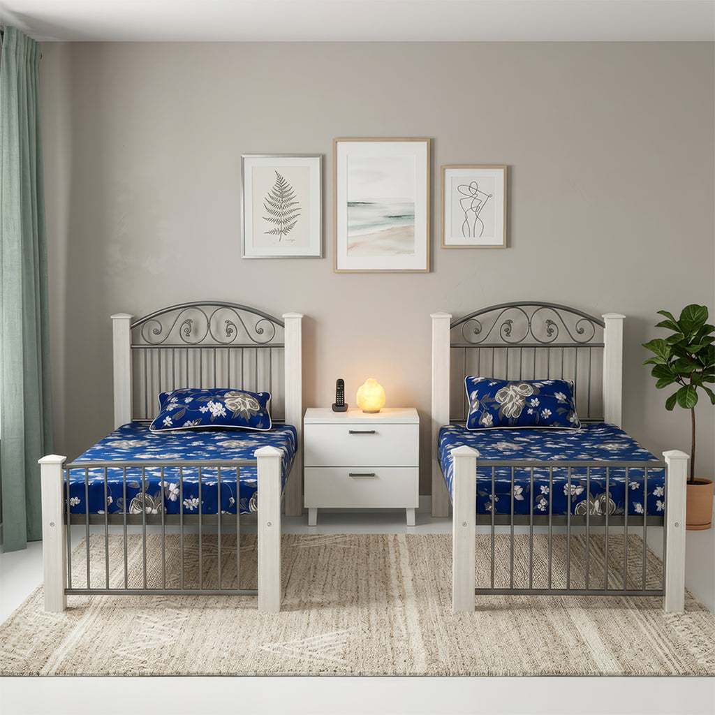 Deluxe Bed Series — Complete Set with Side Table, Solid Wood Pillars & Full Bedding