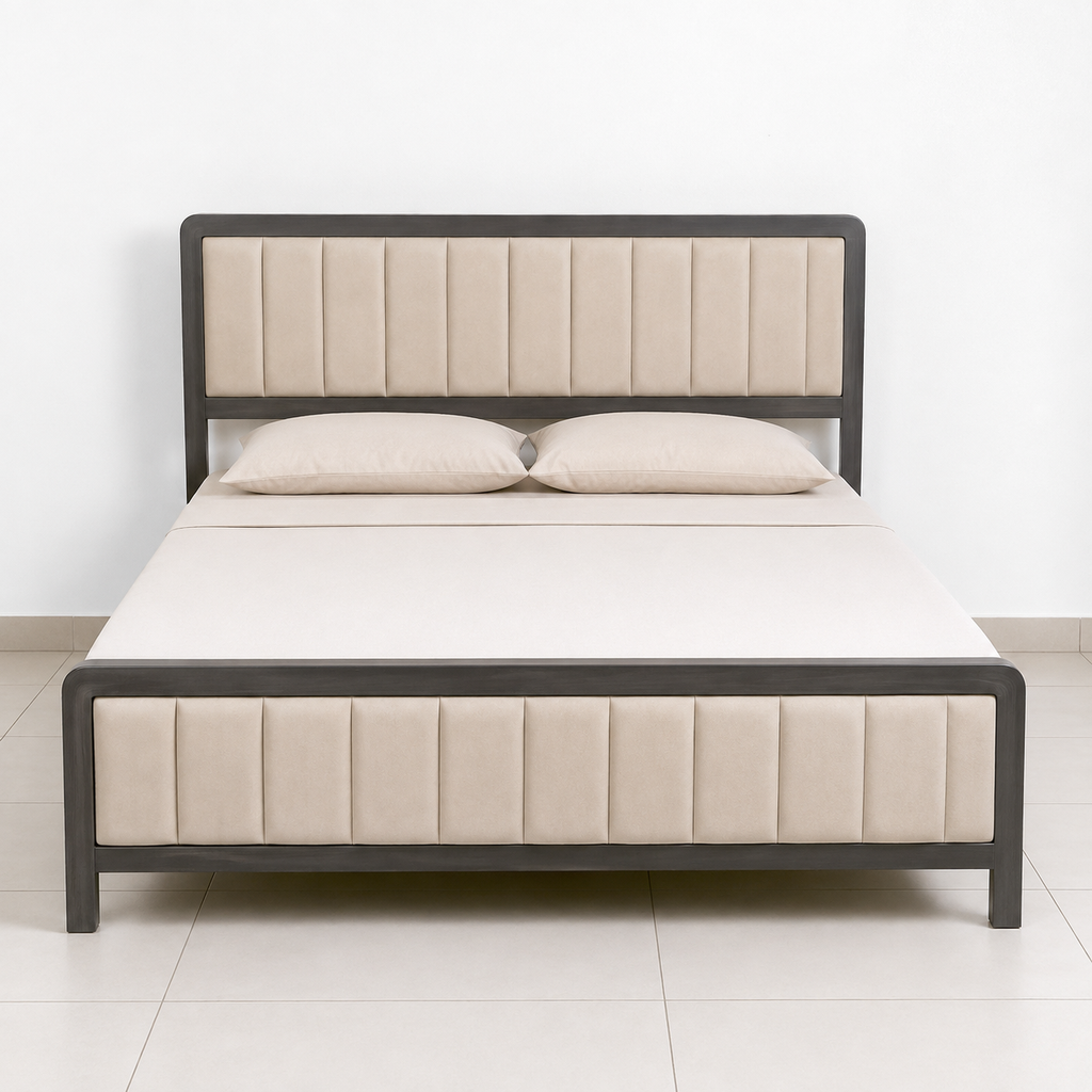 Modern Queen Size Bed — Premium Velvet Upholstered Headboard with Iron Frame