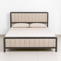 Modern Queen Size Bed — Premium Velvet Upholstered Headboard with Iron Frame