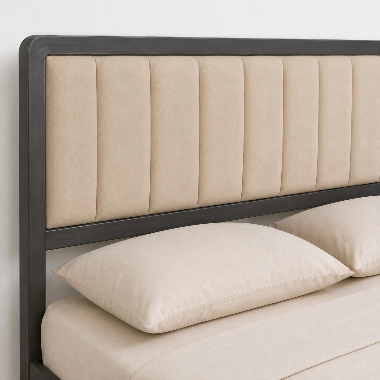 Modern Queen Size Bed — Premium Velvet Upholstered Headboard with Iron Frame