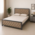 Queen Size Bed — Premium Velvet Upholstered Headboard with Iron Frame