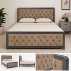 Queen Size Bed — Premium Velvet Upholstered Headboard with Iron Frame