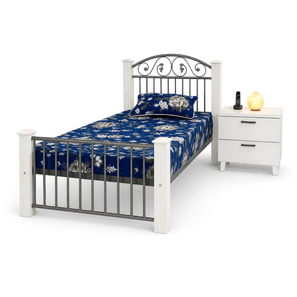 Deluxe Series Single Bed — Solid Wood Pillars with Premium Iron Frame